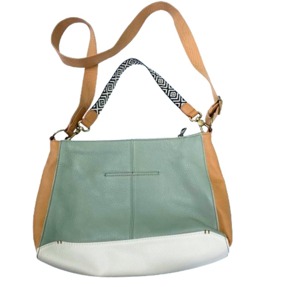 The Sak Camilla Convertible Crossbody Leather Bag Sage Green, Tan, and Cream EUC
